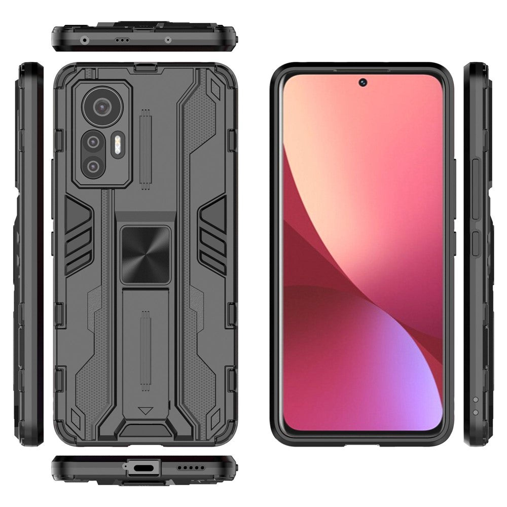 For Xiaomi 12 Lite 5G Anti-fall Heavy Duty Hard PC Soft TPU Rugged Hybrid Case Kickstand Function Anti-scratch Back Cover