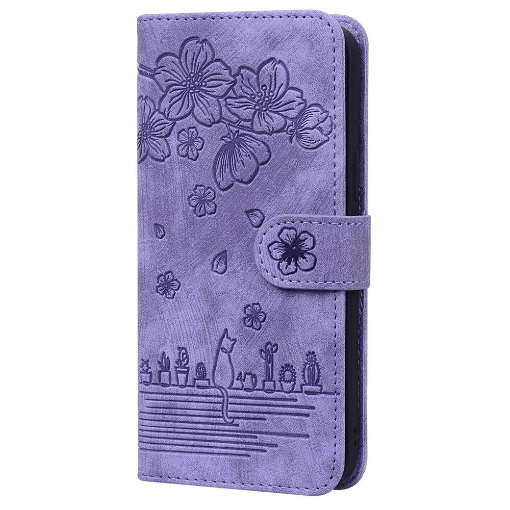 Xiaomi 12 5G/12X 5G/12S 5G Körsbärsblomskatt Präglat Plånboksstil Läder Justerbart Stativ Design Mobilskal med Rem