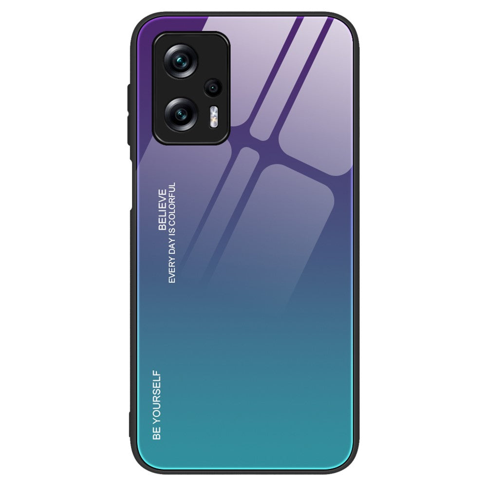 For Xiaomi Redmi Note 11T Pro 5G / Note 11T Pro+ 5G / Poco X4 GT 5G / Redmi K50i 5G Scratch-resistant Anti-fall Phone Shell Gradient Color Tempered Glass Back + Soft TPU Edge Case