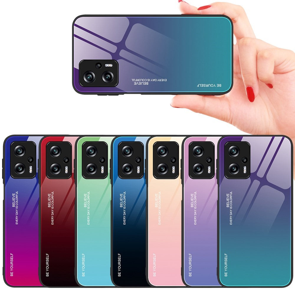 For Xiaomi Redmi Note 11T Pro 5G / Note 11T Pro+ 5G / Poco X4 GT 5G / Redmi K50i 5G Scratch-resistant Anti-fall Phone Shell Gradient Color Tempered Glass Back + Soft TPU Edge Case