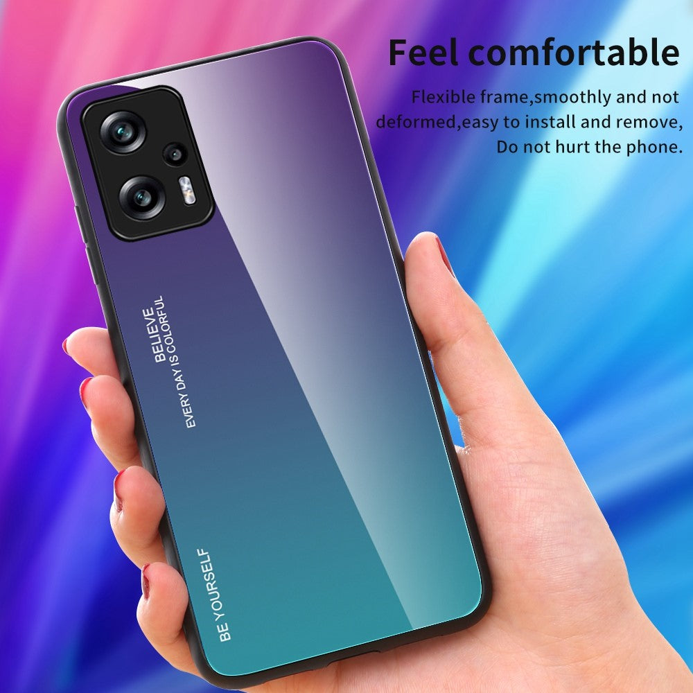 For Xiaomi Redmi Note 11T Pro 5G / Note 11T Pro+ 5G / Poco X4 GT 5G / Redmi K50i 5G Scratch-resistant Anti-fall Phone Shell Gradient Color Tempered Glass Back + Soft TPU Edge Case