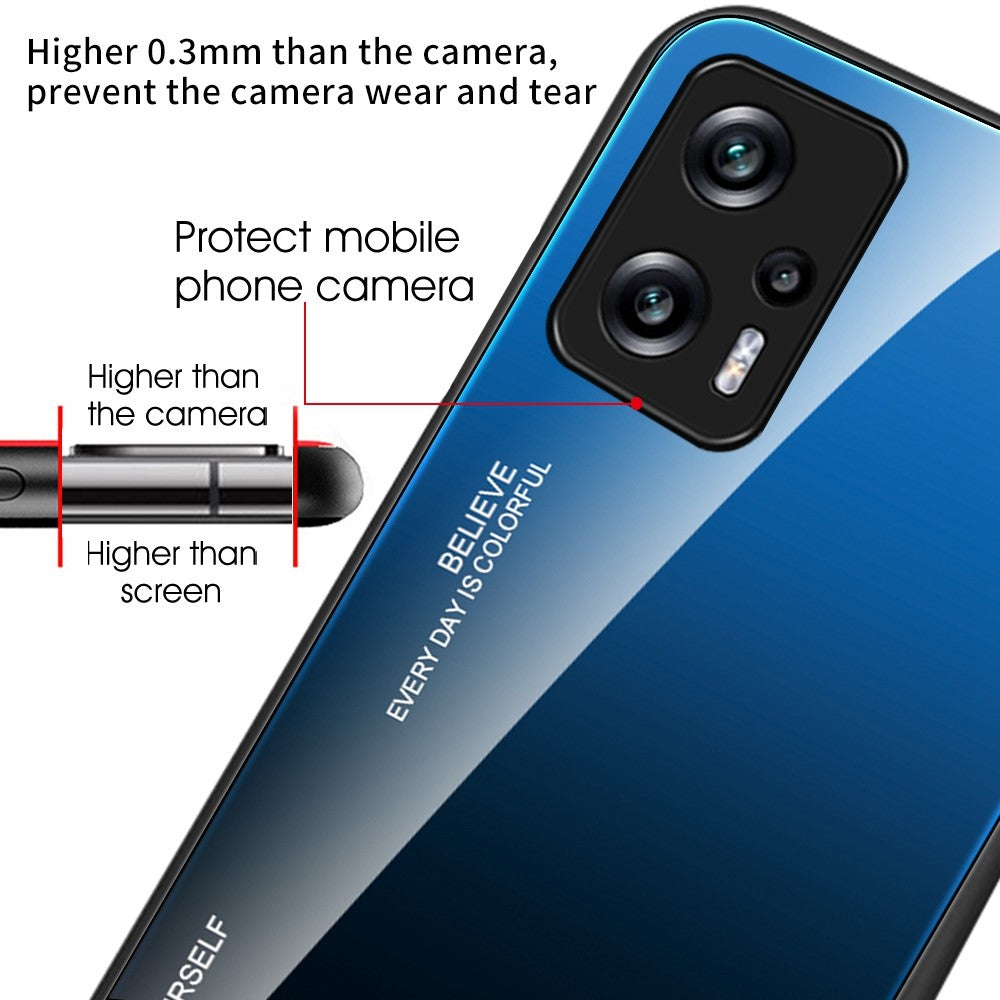 For Xiaomi Redmi Note 11T Pro 5G / Note 11T Pro+ 5G / Poco X4 GT 5G / Redmi K50i 5G Scratch-resistant Anti-fall Phone Shell Gradient Color Tempered Glass Back + Soft TPU Edge Case