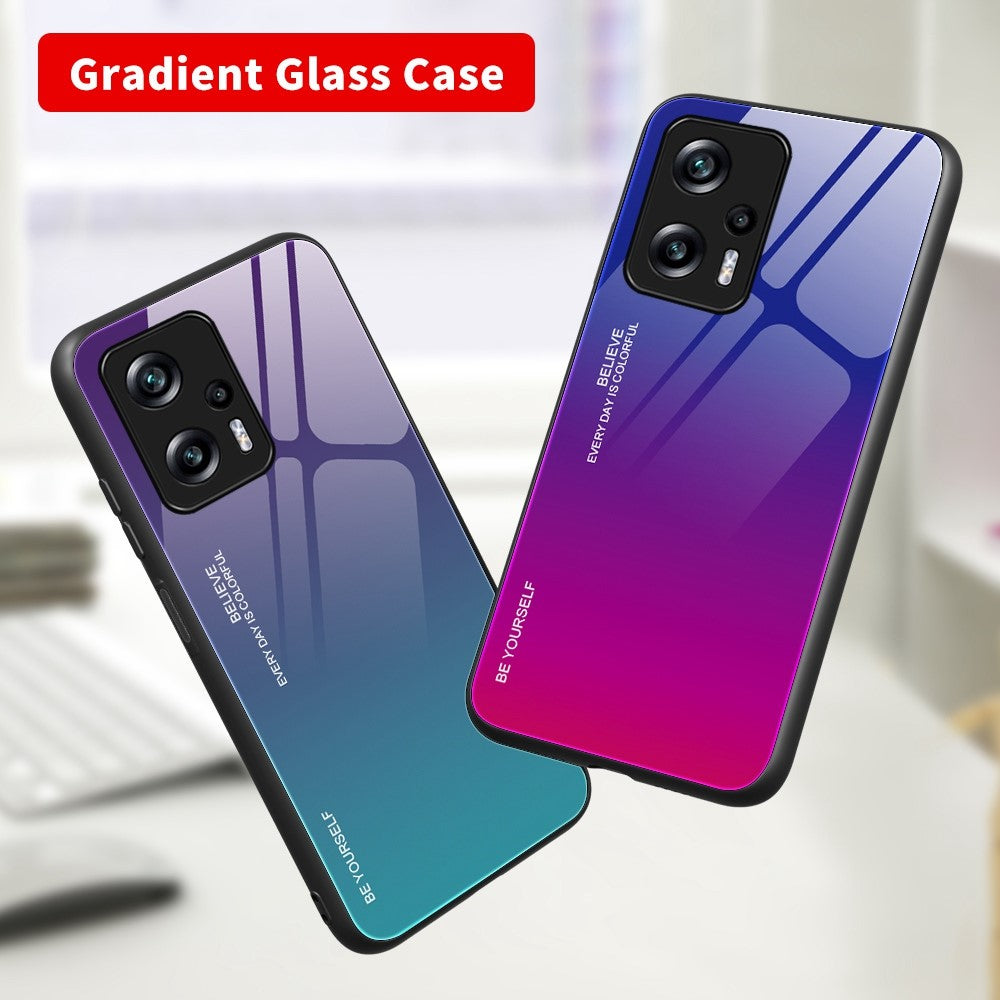 For Xiaomi Redmi Note 11T Pro 5G / Note 11T Pro+ 5G / Poco X4 GT 5G / Redmi K50i 5G Scratch-resistant Anti-fall Phone Shell Gradient Color Tempered Glass Back + Soft TPU Edge Case