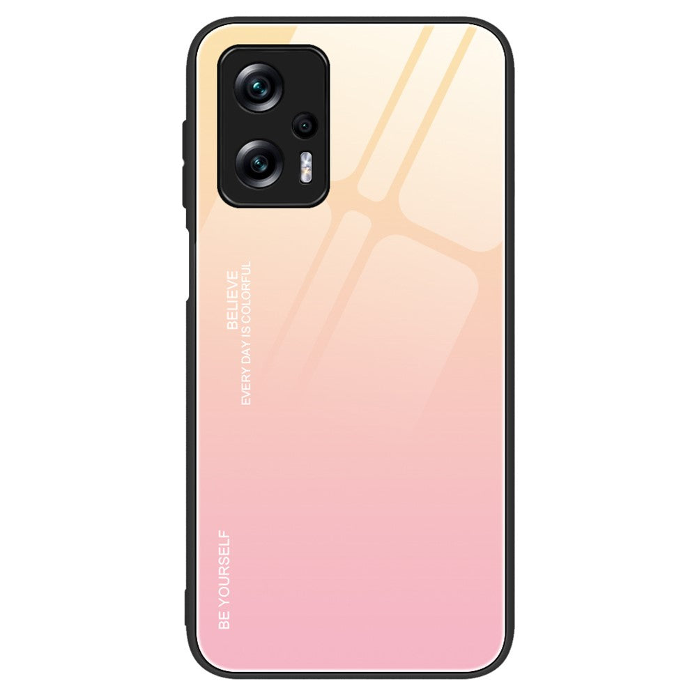 For Xiaomi Redmi Note 11T Pro 5G / Note 11T Pro+ 5G / Poco X4 GT 5G / Redmi K50i 5G Scratch-resistant Anti-fall Phone Shell Gradient Color Tempered Glass Back + Soft TPU Edge Case
