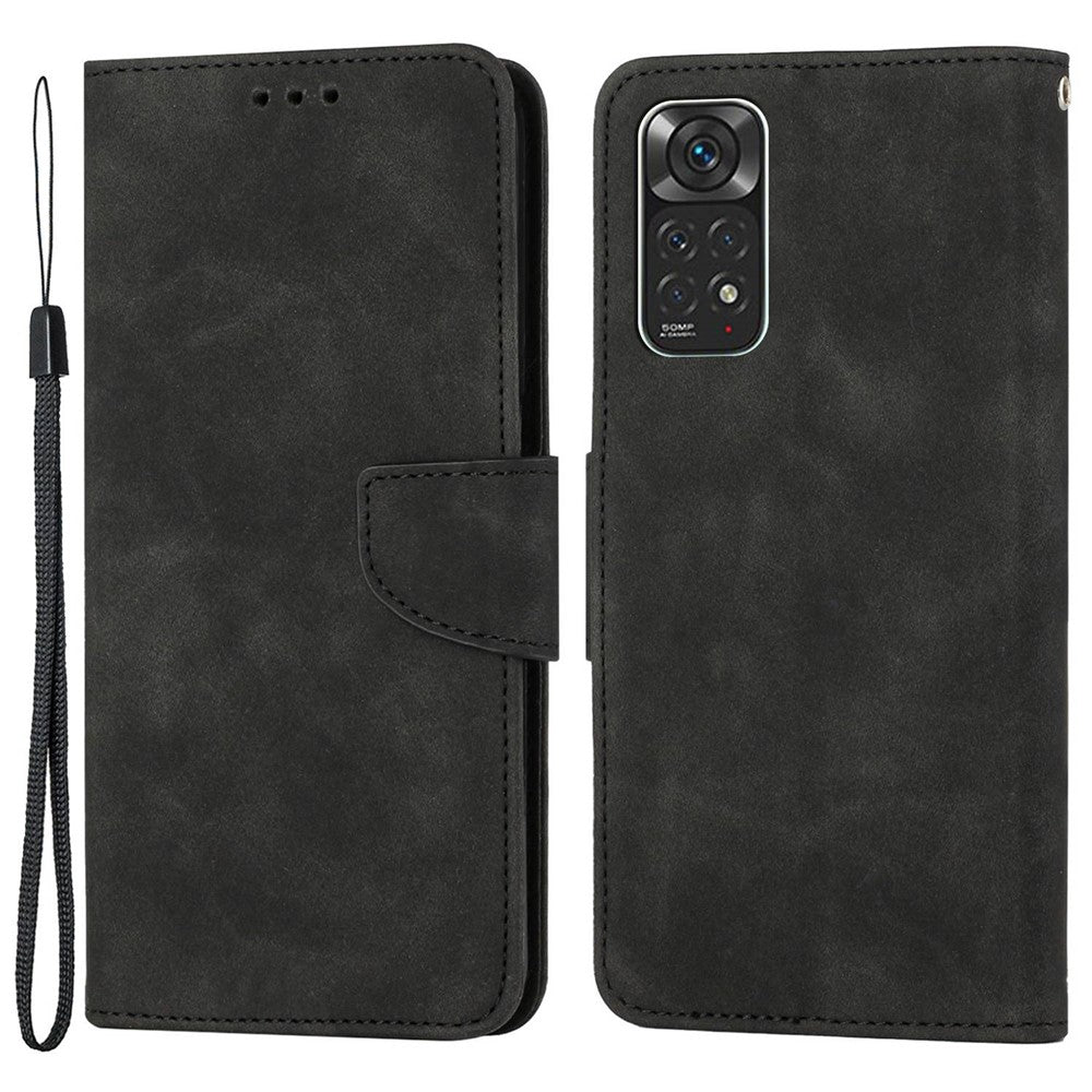 For Xiaomi Redmi Note 11 4G (Qualcomm)/Redmi Note 11S 4G Solid Color PU Leather Handbag Magnetic Closure Stand Wallet Phone Case with Wrist Strap