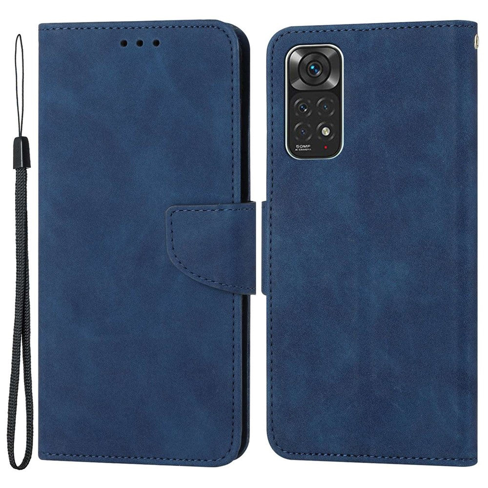 Xiaomi Redmi Note 11 4G (Qualcomm)/Redmi Note 11S 4G Enfärgad PU-läderväska Magnetisk stängning Stativ Plånbok mobilskal med Handledsrem