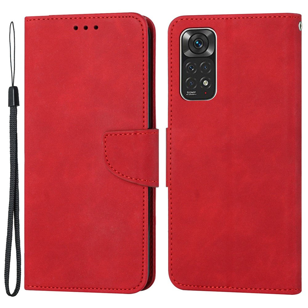 For Xiaomi Redmi Note 11 4G (Qualcomm)/Redmi Note 11S 4G Solid Color PU Leather Handbag Magnetic Closure Stand Wallet Phone Case with Wrist Strap