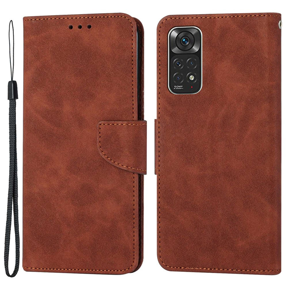For Xiaomi Redmi Note 11 4G (Qualcomm)/Redmi Note 11S 4G Solid Color PU Leather Handbag Magnetic Closure Stand Wallet Phone Case with Wrist Strap