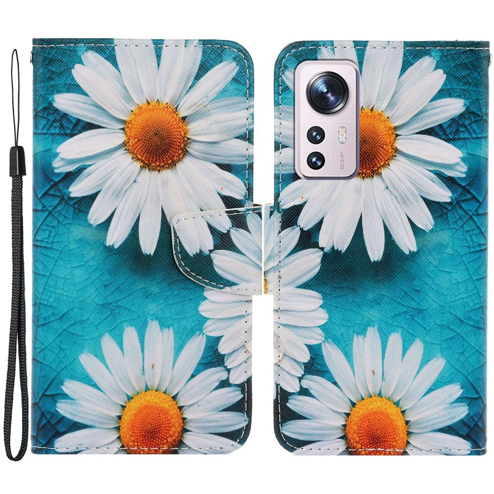 Pattern Printing PU Leather Phone Cover for Xiaomi 12 Lite 5G, Wallet Stand Cross Texture Case with Strap