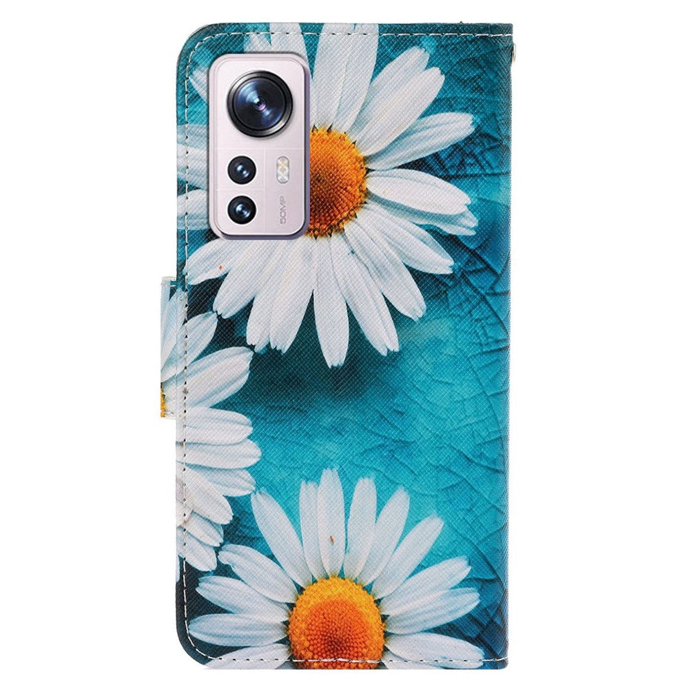 Pattern Printing PU Leather Phone Cover for Xiaomi 12 Lite 5G, Wallet Stand Cross Texture Case with Strap