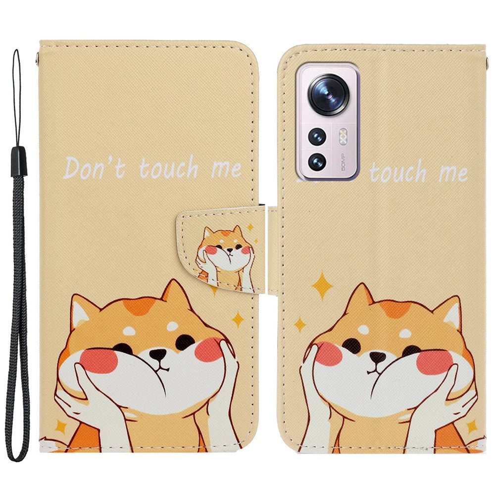 Pattern Printing PU Leather Phone Cover for Xiaomi 12 Lite 5G, Wallet Stand Cross Texture Case with Strap