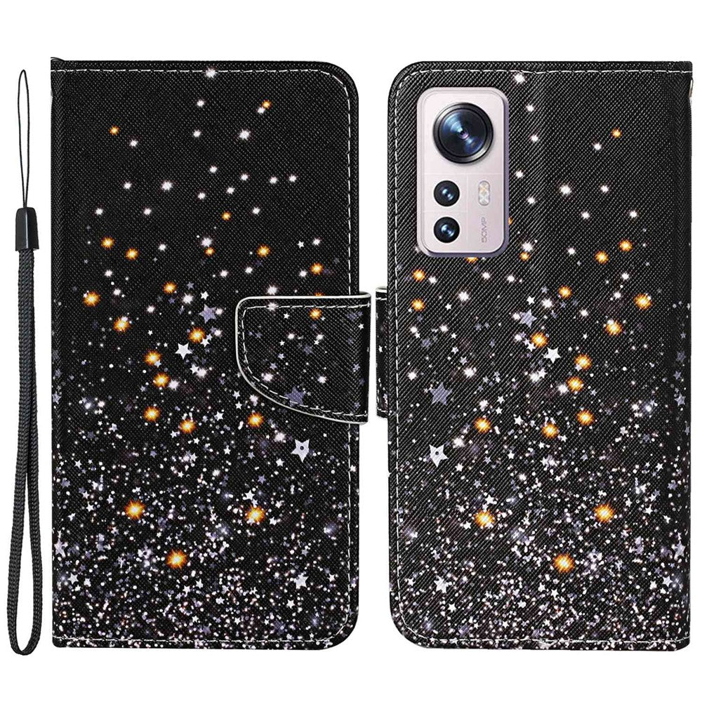Pattern Printing PU Leather Phone Cover for Xiaomi 12 Lite 5G, Wallet Stand Cross Texture Case with Strap