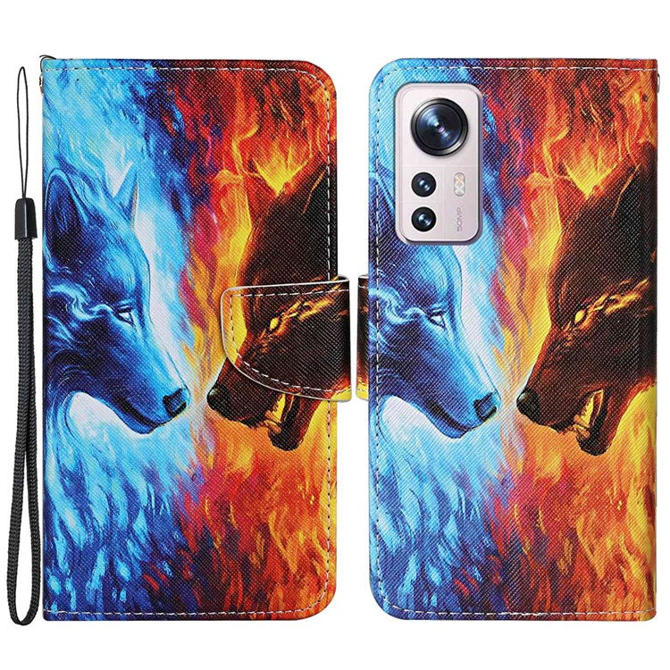 Pattern Printing PU Leather Phone Cover for Xiaomi 12 Lite 5G, Wallet Stand Cross Texture Case with Strap