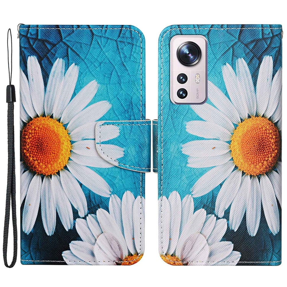 Pattern Printing PU Leather Phone Cover for Xiaomi 12 Lite 5G, Wallet Stand Cross Texture Case with Strap