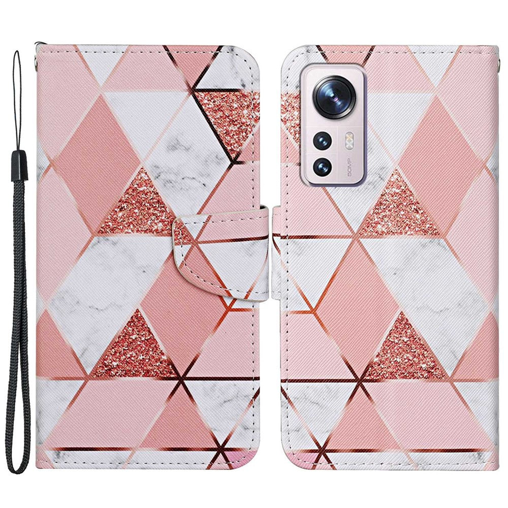 Pattern Printing PU Leather Phone Cover for Xiaomi 12 Lite 5G, Wallet Stand Cross Texture Case with Strap