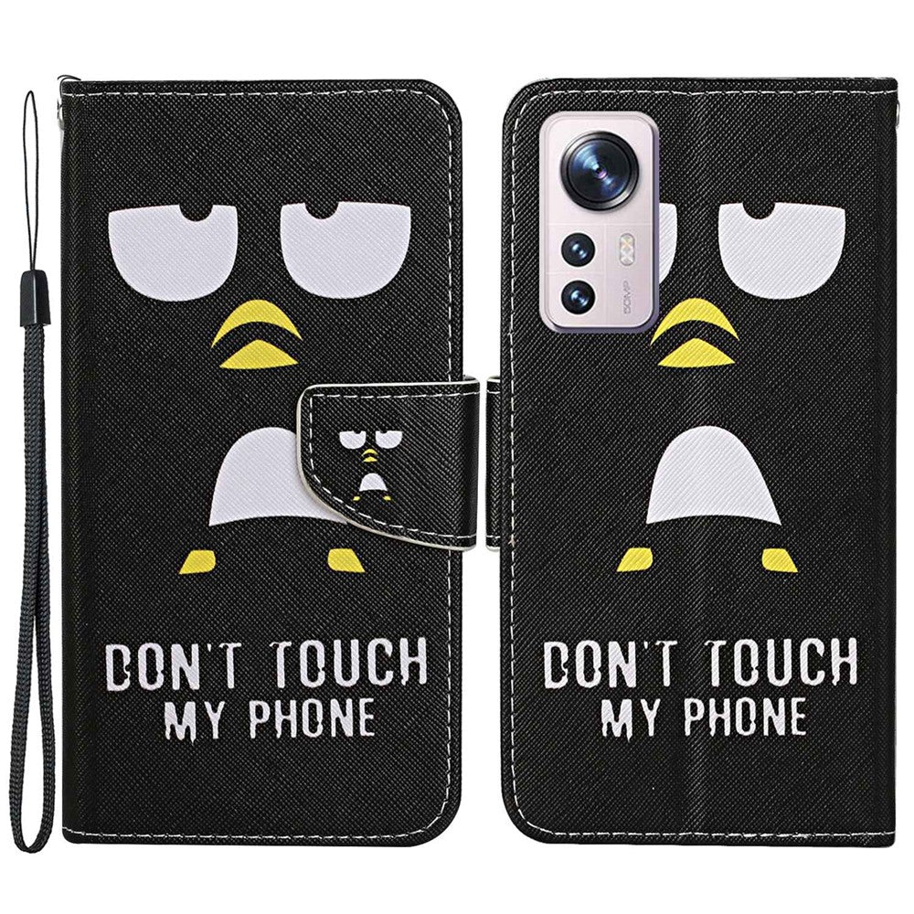 Pattern Printing PU Leather Phone Cover for Xiaomi 12 Lite 5G, Wallet Stand Cross Texture Case with Strap