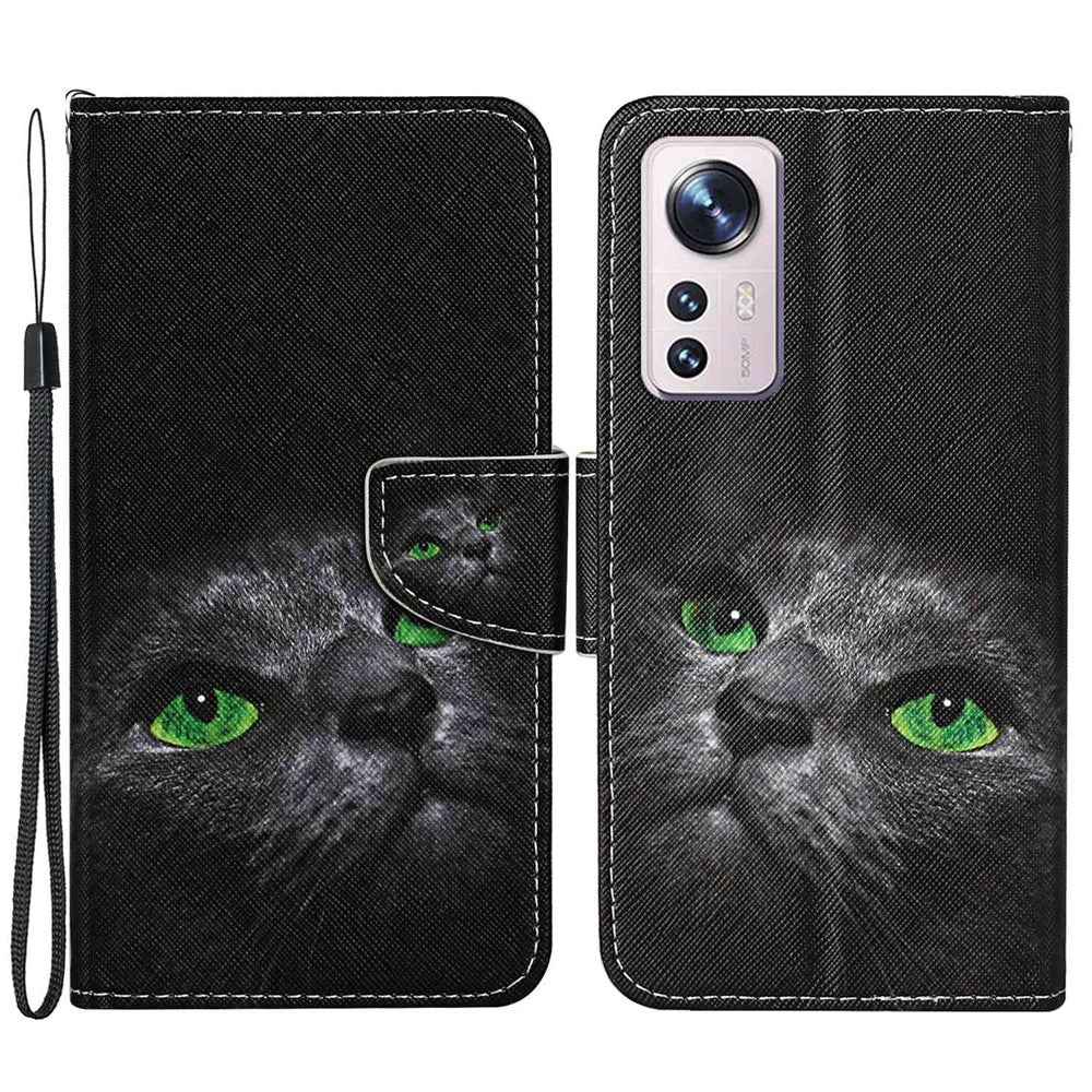 Pattern Printing PU Leather Phone Cover for Xiaomi 12 Lite 5G, Wallet Stand Cross Texture Case with Strap