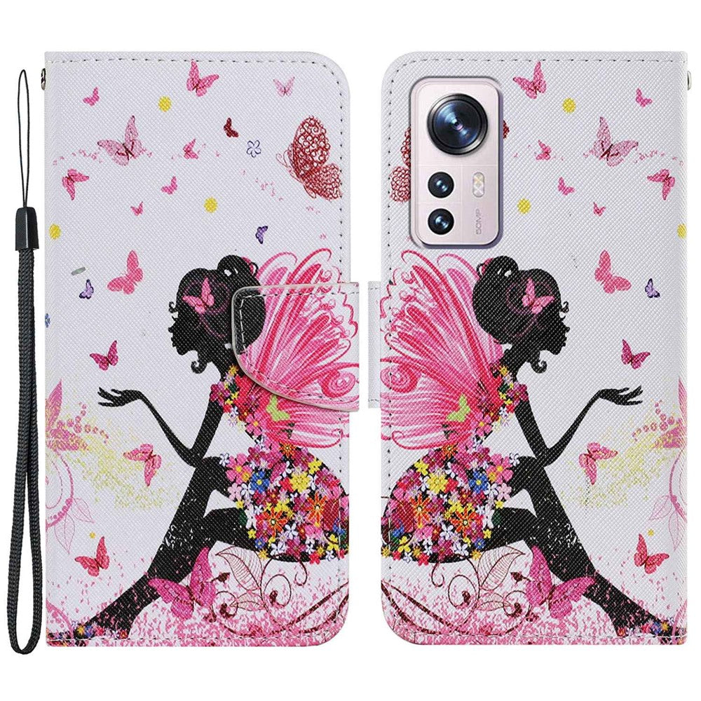 Pattern Printing PU Leather Phone Cover for Xiaomi 12 Lite 5G, Wallet Stand Cross Texture Case with Strap