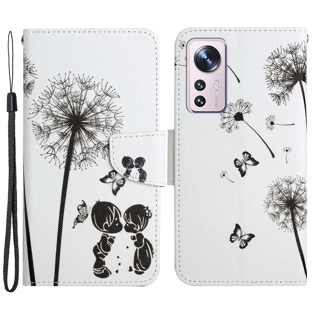 Pattern Printing PU Leather Phone Cover for Xiaomi 12 Lite 5G, Wallet Stand Cross Texture Case with Strap