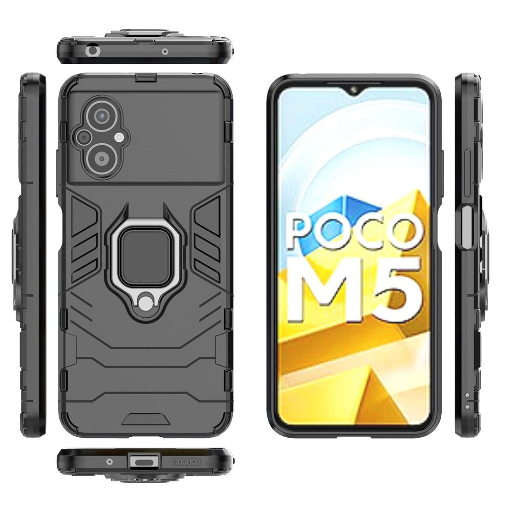 Cellphone Case Bag for Xiaomi Poco M4 5G, Ring Kickstand Sturdy Anti-Shock Flexible TPU + Hard PC Back Cover