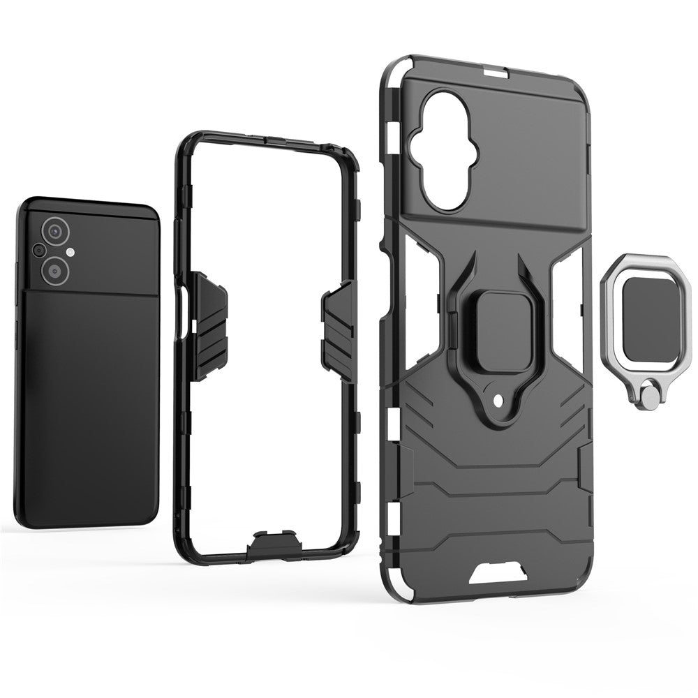 Cellphone Case Bag for Xiaomi Poco M4 5G, Ring Kickstand Sturdy Anti-Shock Flexible TPU + Hard PC Back Cover