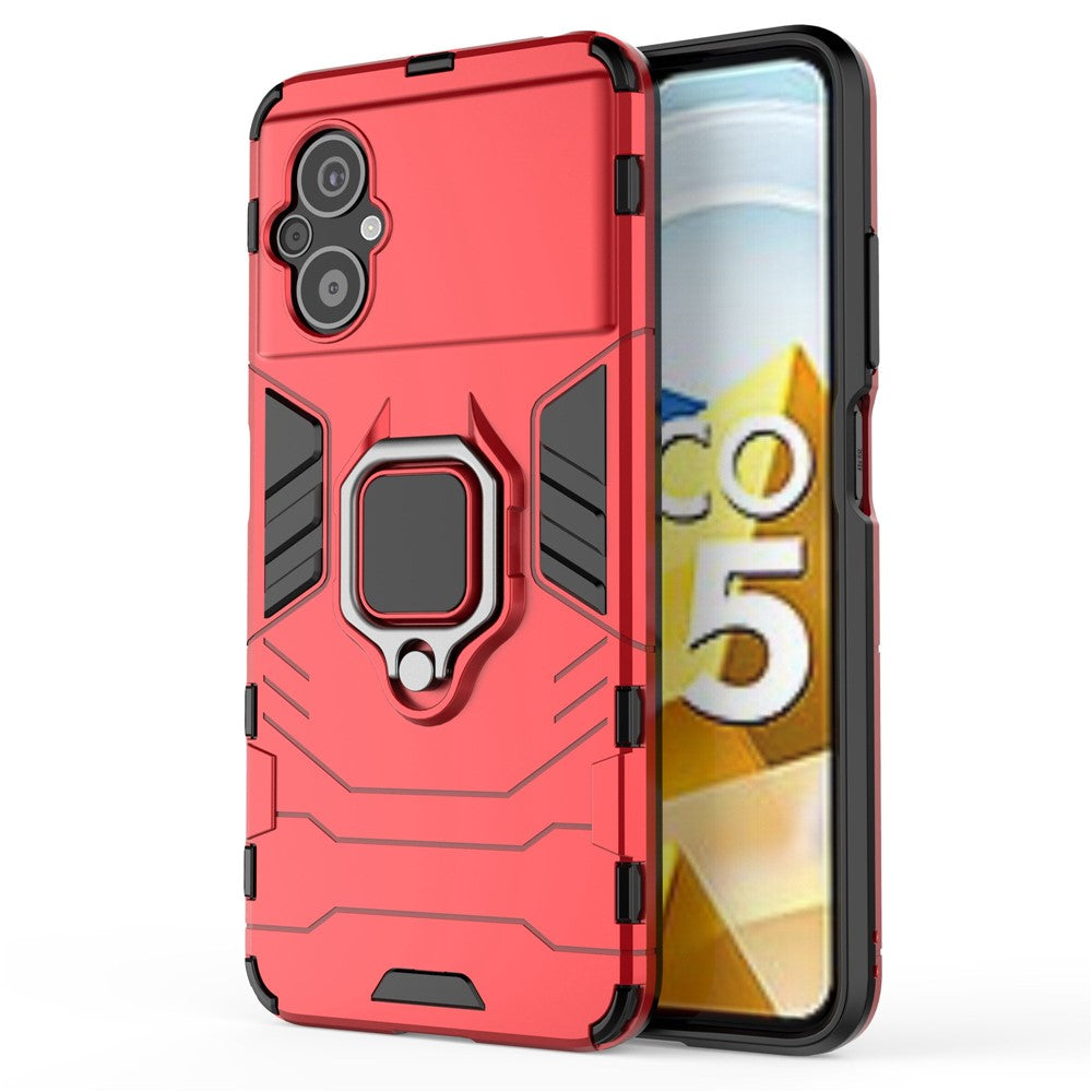 Cellphone Case Bag for Xiaomi Poco M4 5G, Ring Kickstand Sturdy Anti-Shock Flexible TPU + Hard PC Back Cover
