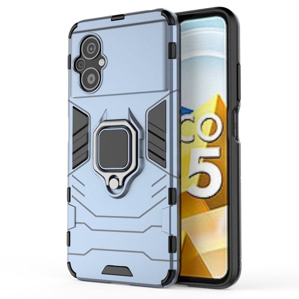 Cellphone Case Bag for Xiaomi Poco M4 5G, Ring Kickstand Sturdy Anti-Shock Flexible TPU + Hard PC Back Cover