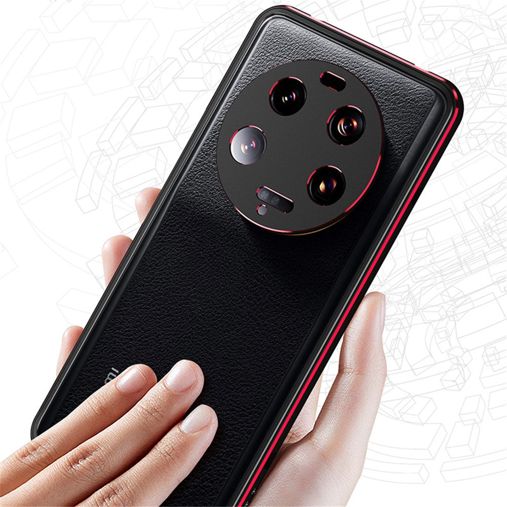 For Xiaomi 13 Ultra Anti-Scratch Phone Case PU Leather+Metal Frame Slim Shell with Camera Lens Cover