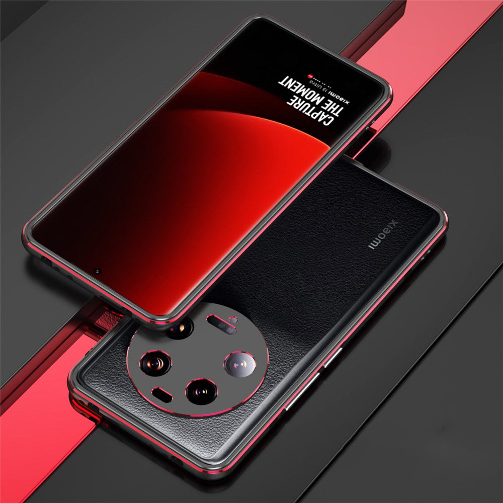 For Xiaomi 13 Ultra Anti-Scratch Phone Case PU Leather+Metal Frame Slim Shell with Camera Lens Cover