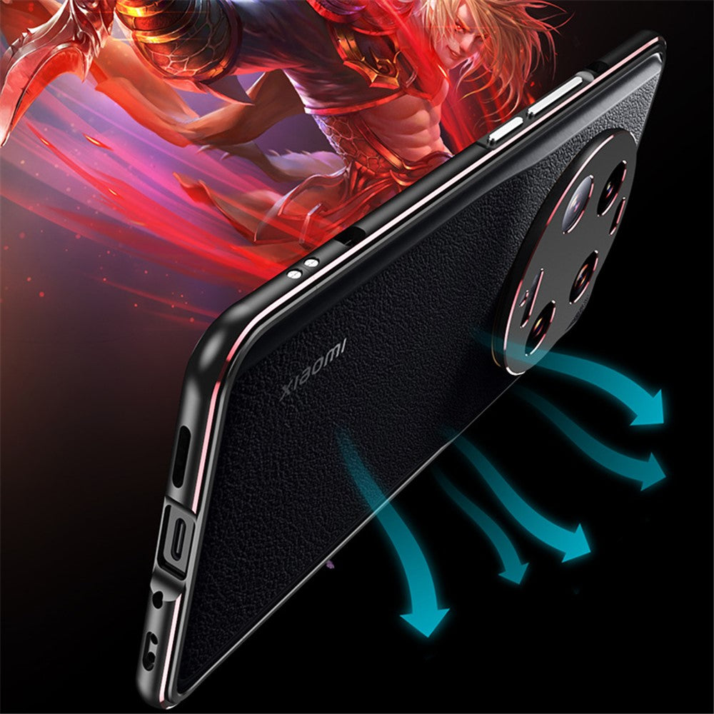 For Xiaomi 13 Ultra Anti-Scratch Phone Case PU Leather+Metal Frame Slim Shell with Camera Lens Cover
