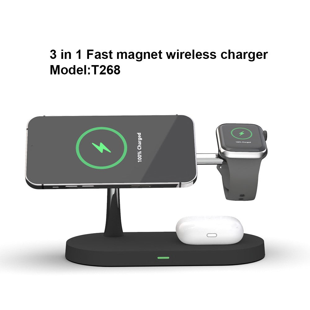 T268 5-i-1 magnetisk trådløs oplader til iPhone / Apple Watch / AirPods Opladningsstation