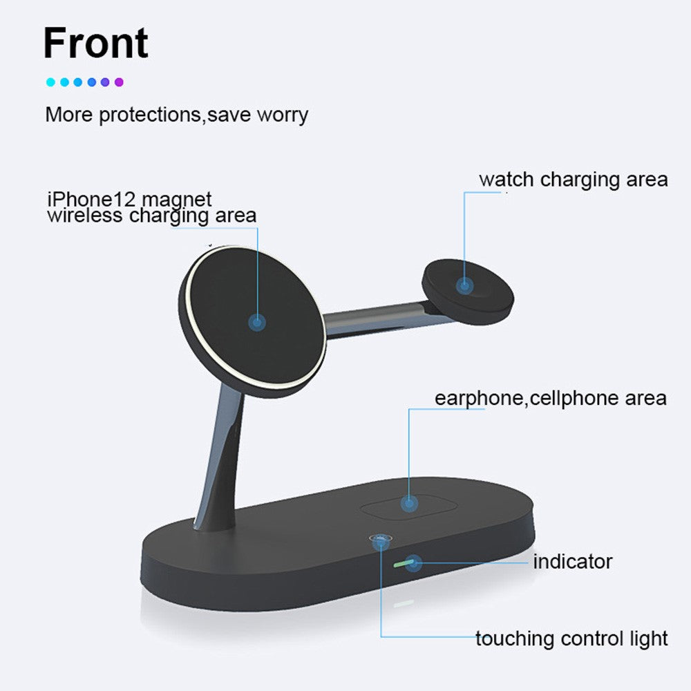 T268 5-i-1 magnetisk trådløs oplader til iPhone / Apple Watch / AirPods Opladningsstation