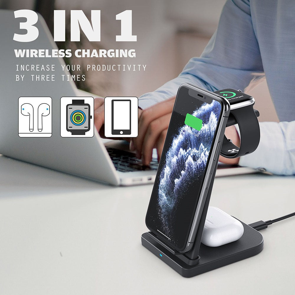 B12 Phone Smartwatch Bluetooth-compatible Earphone Wireless Charger Stand 3 in 1 Fast Charging Station