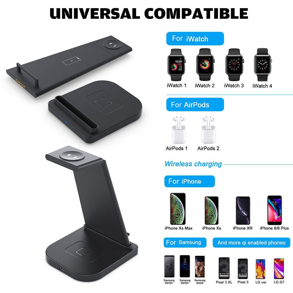B12 Phone Smartwatch Bluetooth-compatible Earphone Wireless Charger Stand 3 in 1 Fast Charging Station