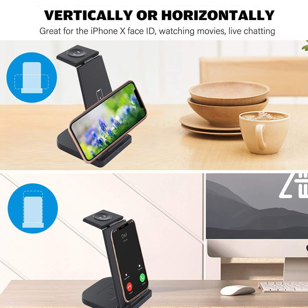 B12 Phone Smartwatch Bluetooth-compatible Earphone Wireless Charger Stand 3 in 1 Fast Charging Station