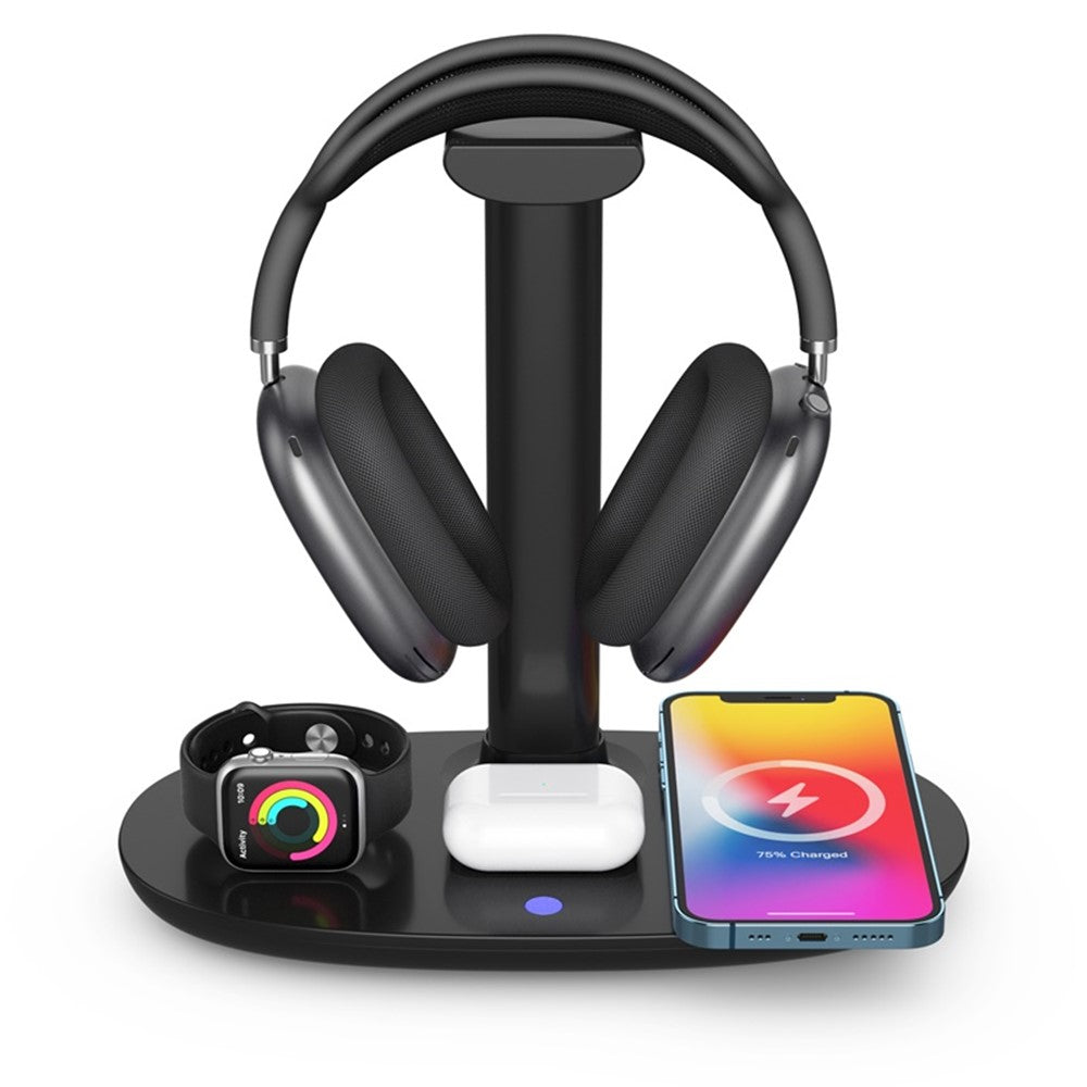 4-in-1 15W Wireless Charger Qi Fast Charging Dock Headset Holder for Apple Watch AirPods Mobile Phone