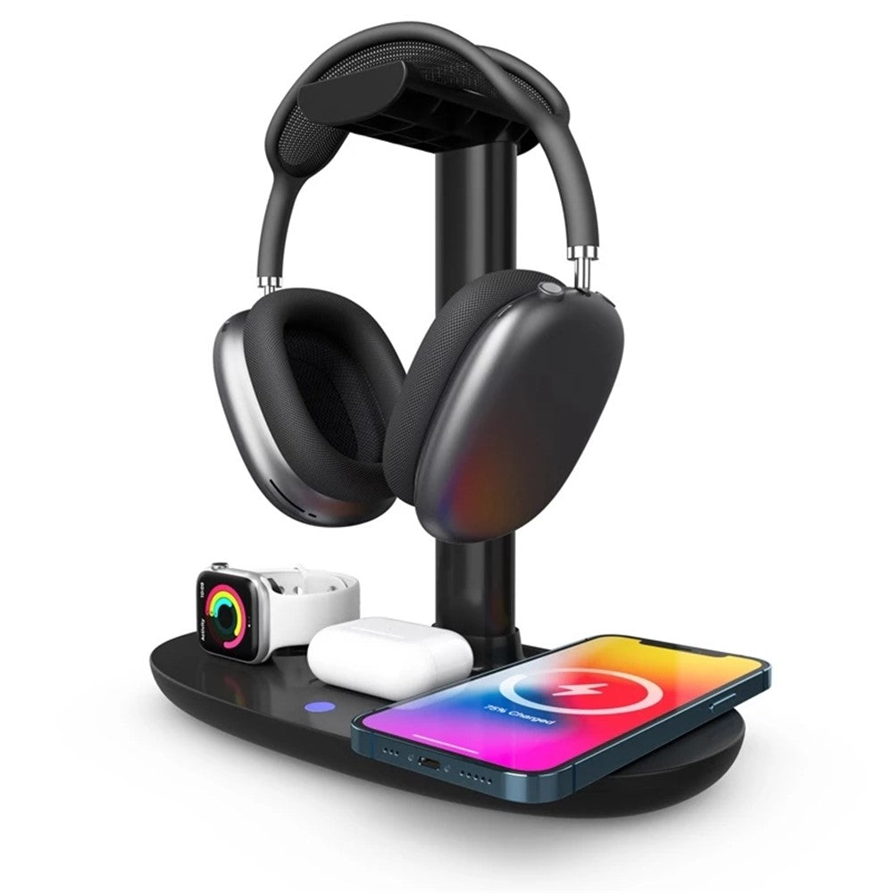 4-in-1 15W Wireless Charger Qi Fast Charging Dock Headset Holder for Apple Watch AirPods Mobile Phone