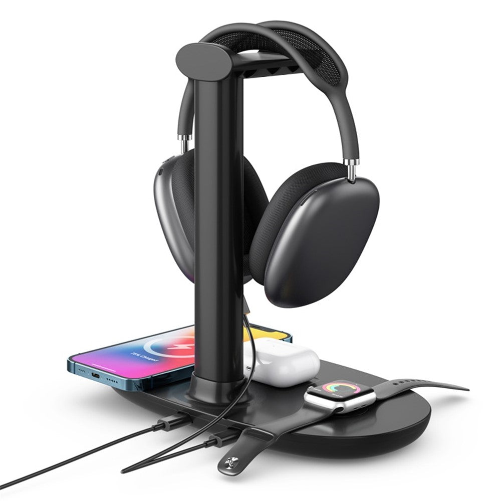4-in-1 15W Wireless Charger Qi Fast Charging Dock Headset Holder for Apple Watch AirPods Mobile Phone