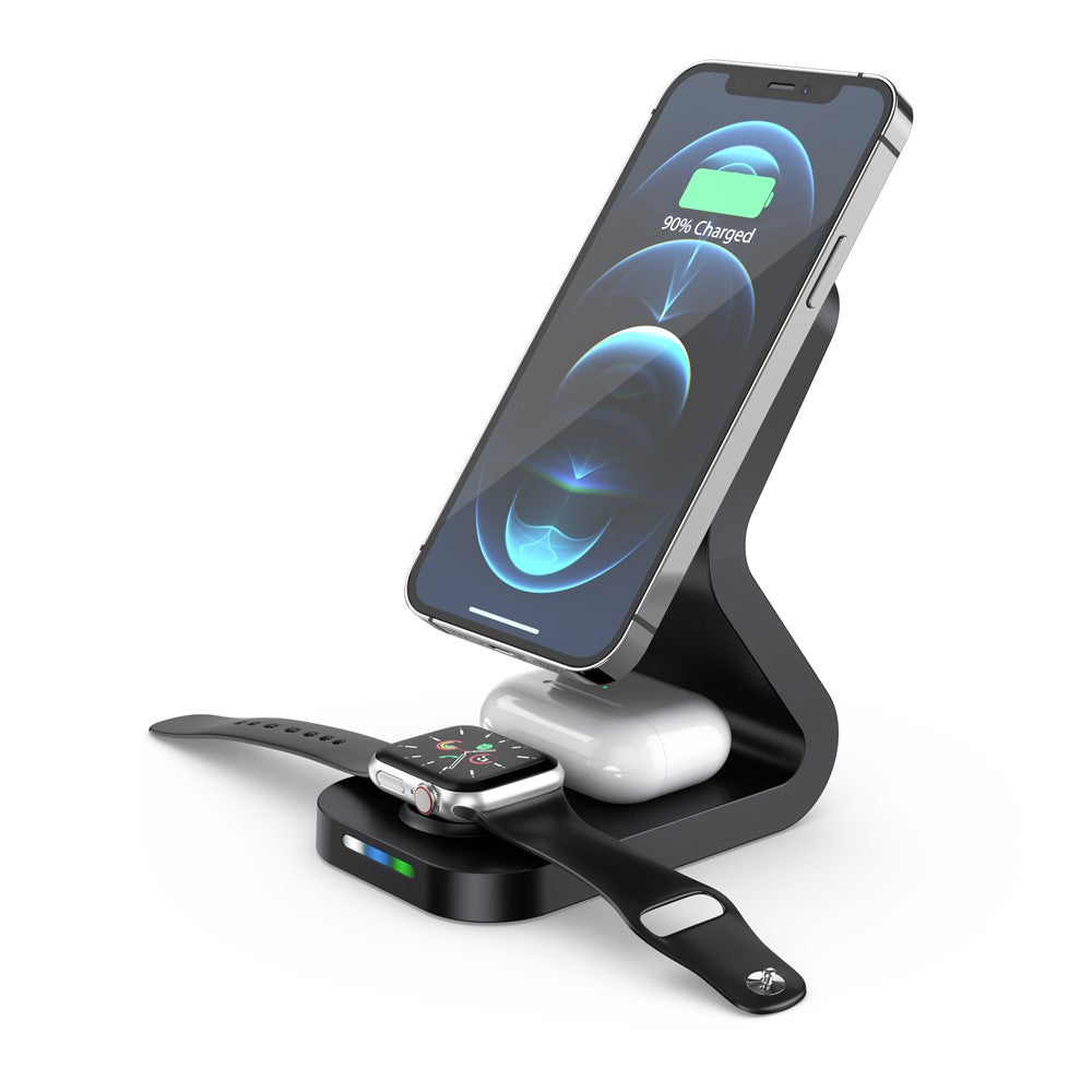 B16 15W 3-i-1 Qi magnetisk trådlös laddare, stationär snabbladdningsstation och docka för iPhone 12-serien, iWatch och AirPods Pro