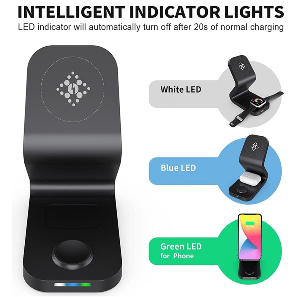 B16 15W 3-i-1 Qi magnetisk trådlös laddare, stationär snabbladdningsstation och docka för iPhone 12-serien, iWatch och AirPods Pro