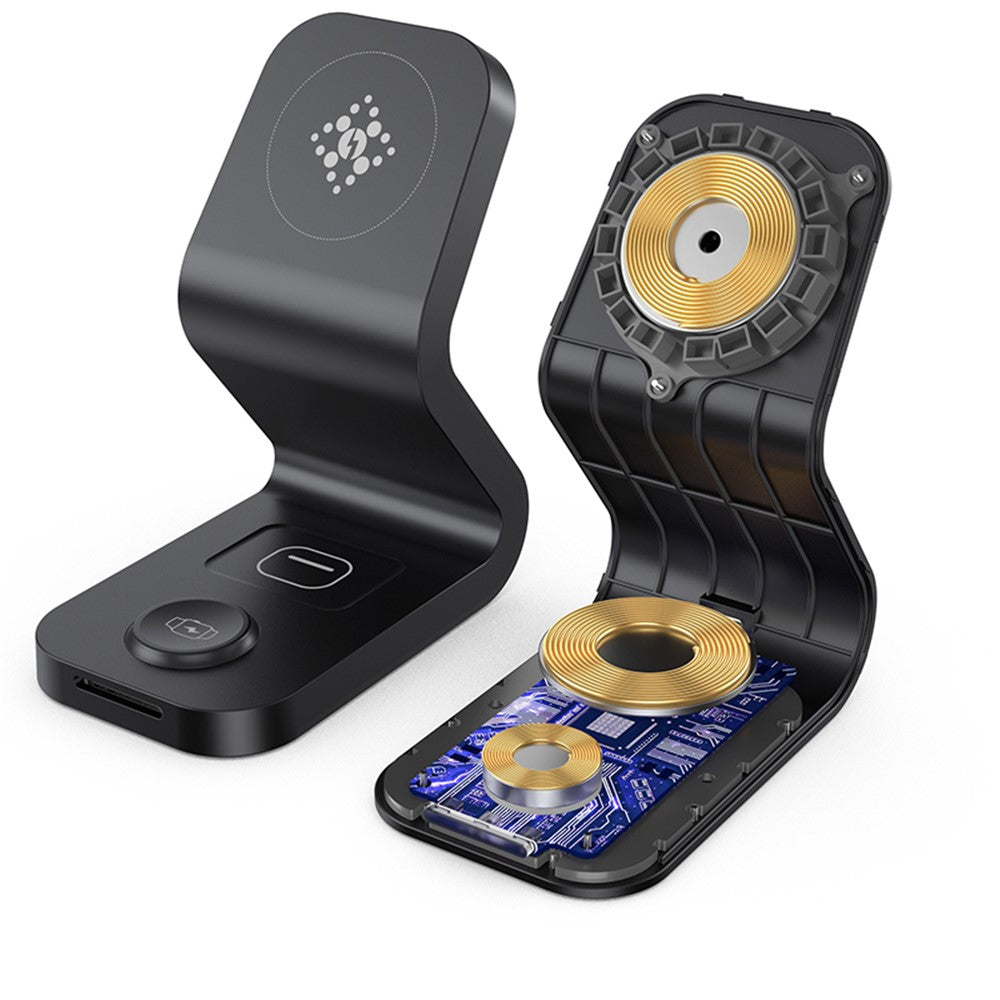 B16 15W 3-i-1 Qi magnetisk trådlös laddare, stationär snabbladdningsstation och docka för iPhone 12-serien, iWatch och AirPods Pro