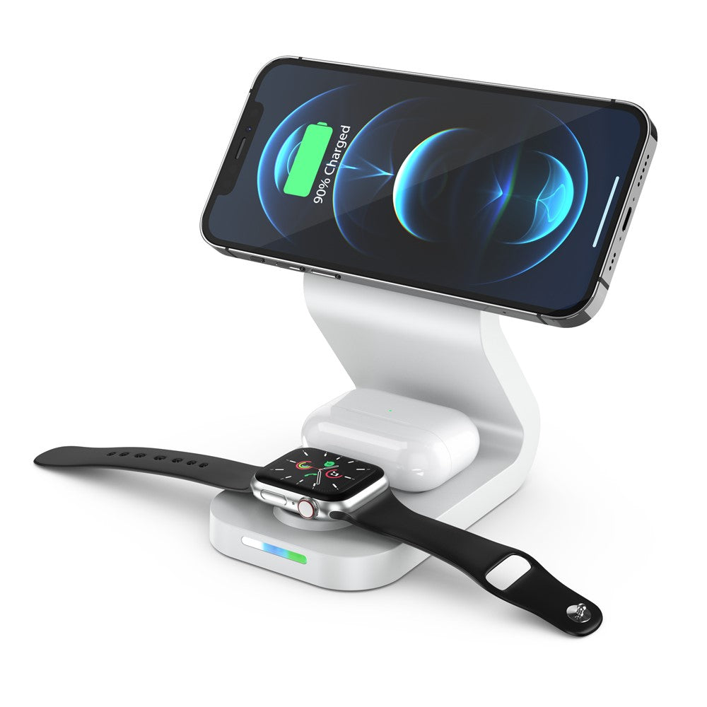B16 15W 3-i-1 Qi magnetisk trådlös laddare, stationär snabbladdningsstation och docka för iPhone 12-serien, iWatch och AirPods Pro