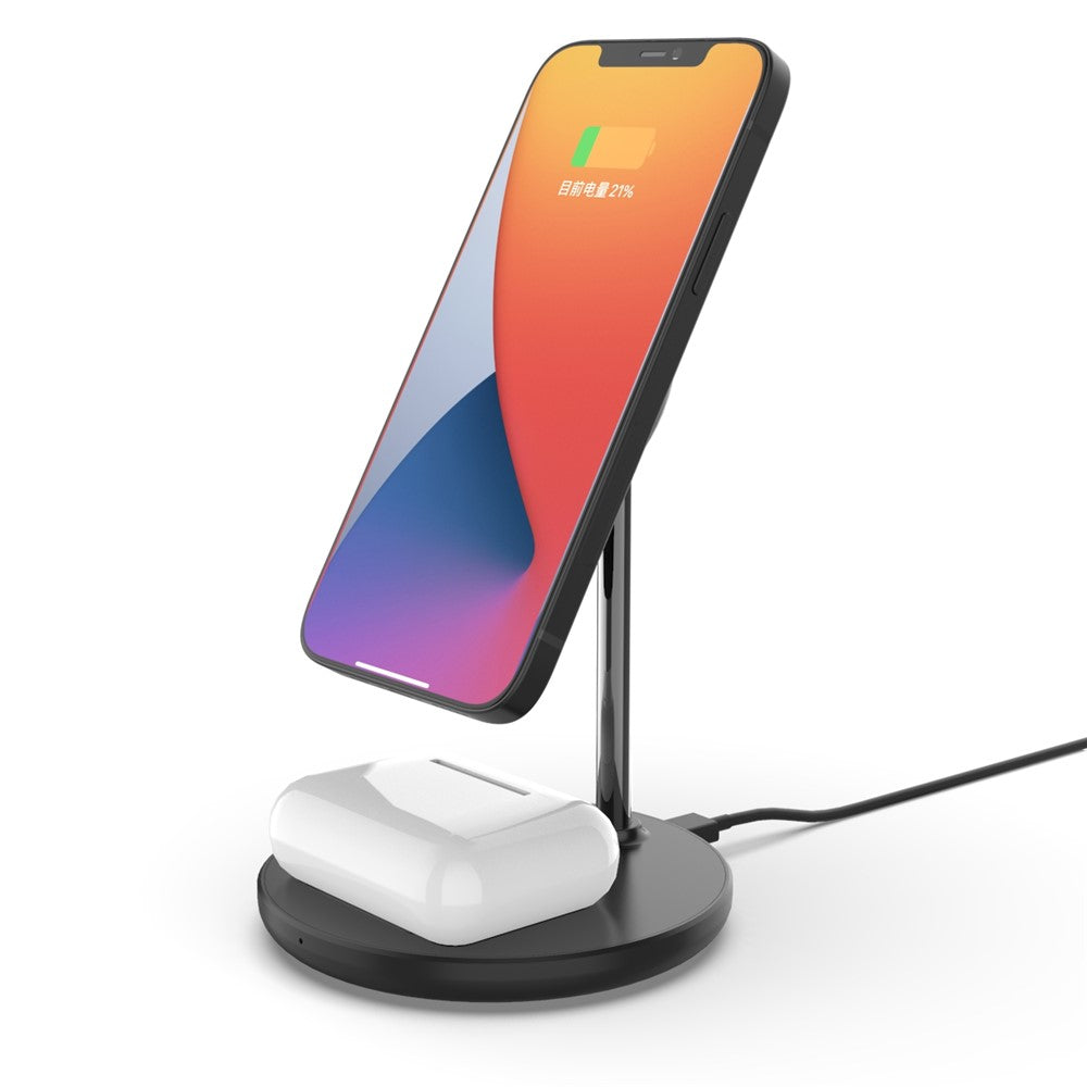 QX720 2-i-1 15W Hurtigopladende Magnetisk Trådløs Opladerstander til iPhone AirPods