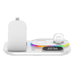 A06 4-i-1 Opladningsdock til Mobiltelefon Multifunktionel Trådløs Oplader med Urdisplay / RGB Lys (Til Apple)