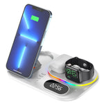 A06 4-i-1 Opladningsdock til Mobiltelefon Multifunktionel Trådløs Oplader med Urdisplay / RGB Lys (Til Apple)