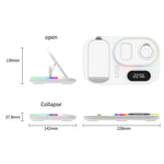 A06 4-i-1 Opladningsdock til Mobiltelefon Multifunktionel Trådløs Oplader med Urdisplay / RGB Lys (Til Apple)