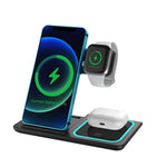 X455 Foldbar 3-i-1 15W Trådløs Oplader Desktop Qi Hurtigopladningsstander Dock til iPhone Android iWatch AirPods