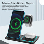 X455 Foldbar 3-i-1 15W Trådløs Oplader Desktop Qi Hurtigopladningsstander Dock til iPhone Android iWatch AirPods
