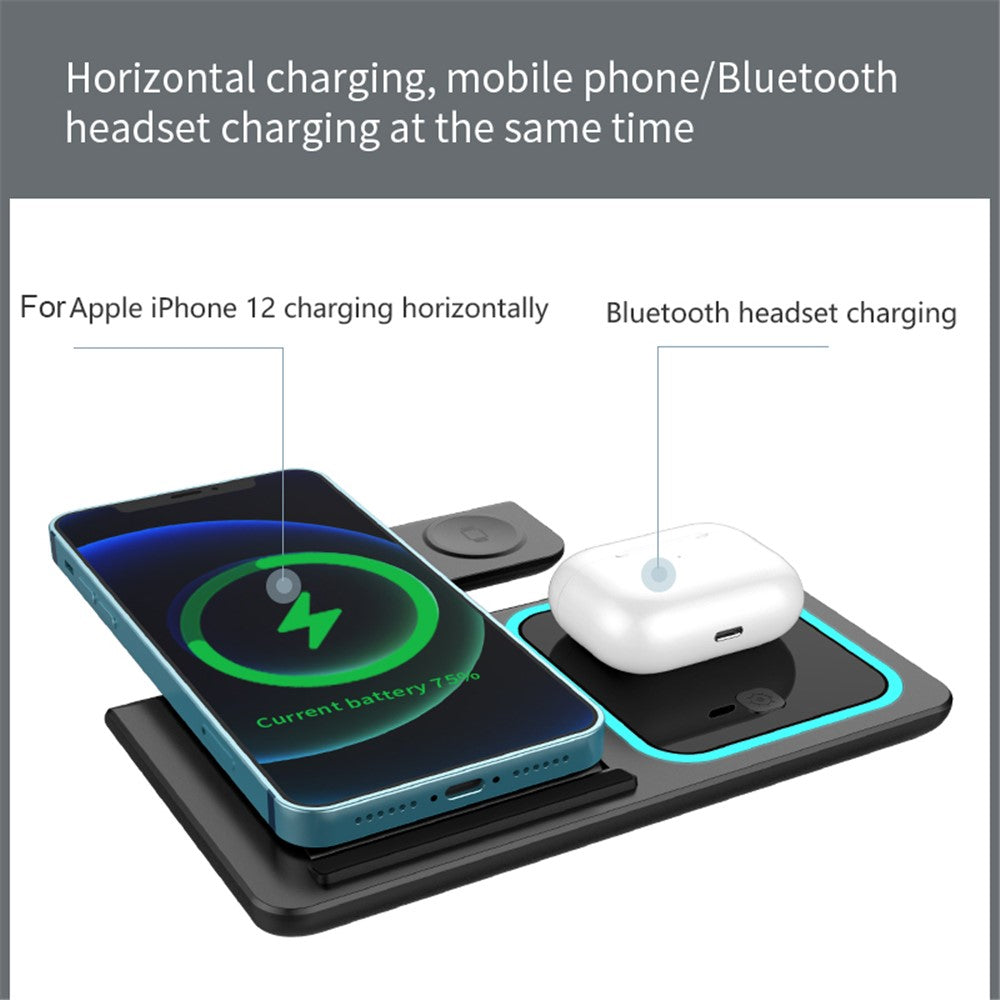 X455 Foldbar 3-i-1 15W Trådløs Oplader Desktop Qi Hurtigopladningsstander Dock til iPhone Android iWatch AirPods
