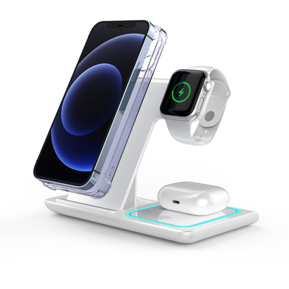 X455 Foldbar 3-i-1 15W Trådløs Oplader Desktop Qi Hurtigopladningsstander Dock til iPhone Android iWatch AirPods